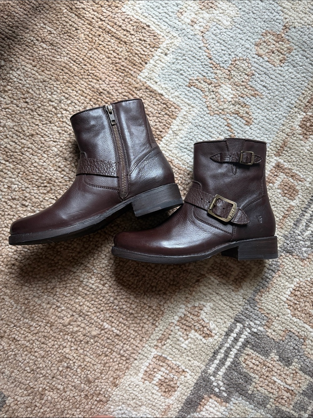Frye Brown Leather Harness Zip Ankle Boots never worn.